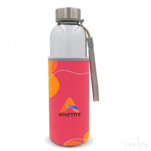 Waterfles glas met custom-made sleeve 500ml full-colour
