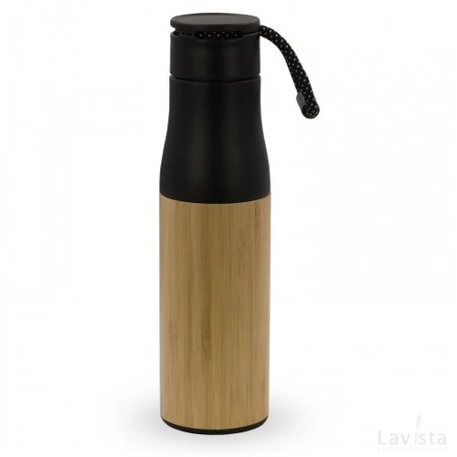 Thermofles met touw bamboe 500ml zwart