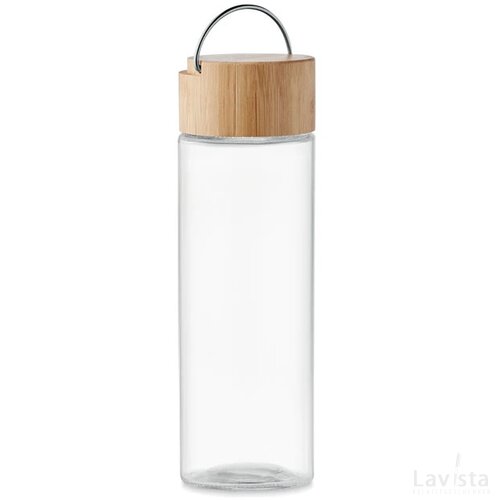Glazen fles 500ml bamboe dop Ameland transparant