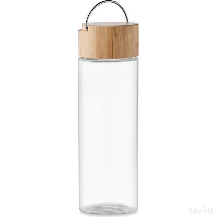 Glazen fles 500ml bamboe dop Ameland transparant