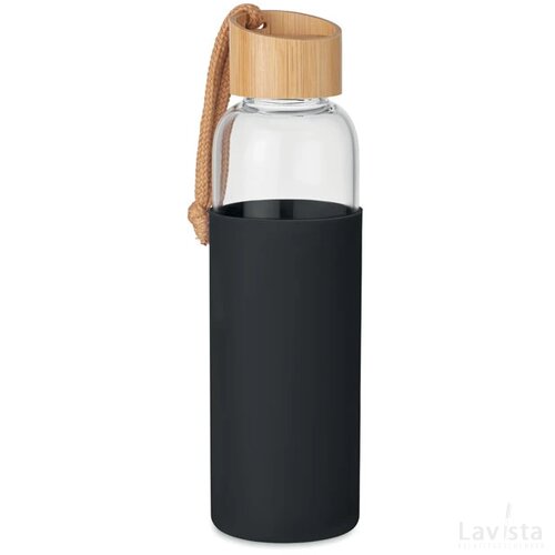 Glazen fles 500 ml in pouch Chai zwart