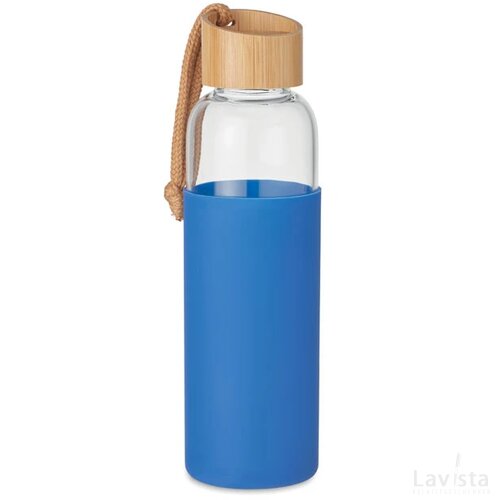 Glazen fles 500 ml in pouch Chai royal blauw