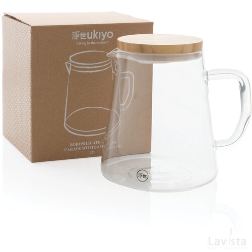 Ukiyo borosilicaatglazen karaf met bamboe deksel 1,2L transparant
