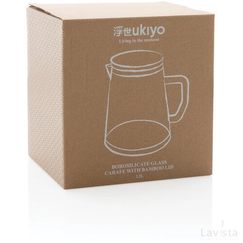 Ukiyo borosilicaatglazen karaf met bamboe deksel 1,2L transparant
