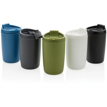 GRS gerecycled PP beker met klapdeksel wit