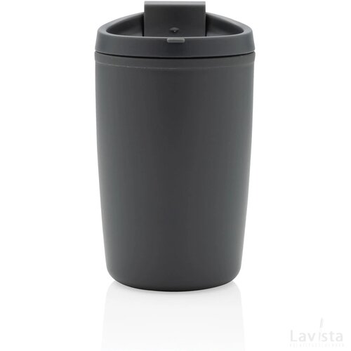 GRS gerecycled PP beker met klapdeksel antraciet
