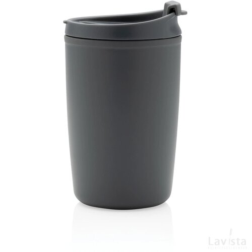 GRS gerecycled PP beker met klapdeksel antraciet