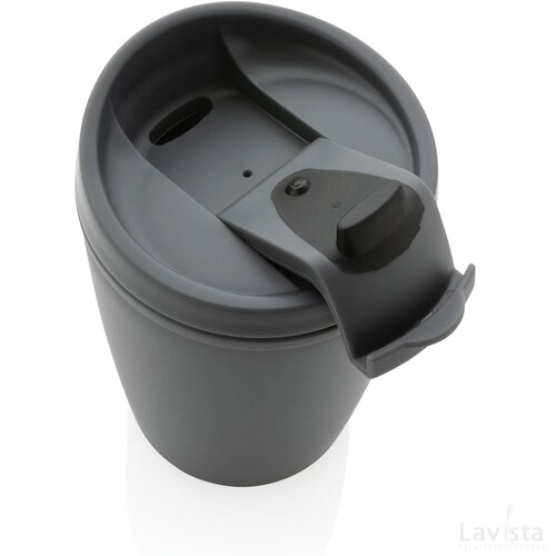 GRS gerecycled PP beker met klapdeksel antraciet
