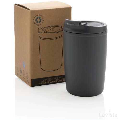 GRS gerecycled PP beker met klapdeksel antraciet