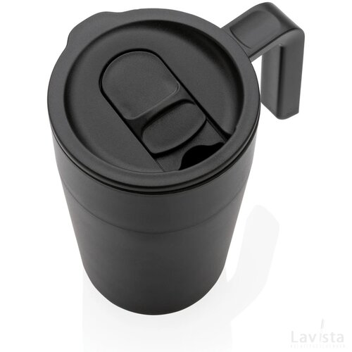 GRS recycled PP en roestvrijstalen mok met handvat zwart