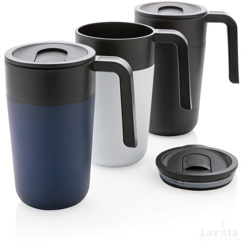 GRS recycled PP en roestvrijstalen mok met handvat donkerblauw
