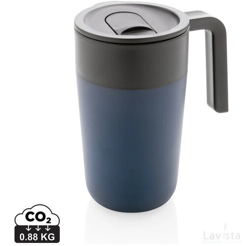 GRS recycled PP en roestvrijstalen mok met handvat donkerblauw