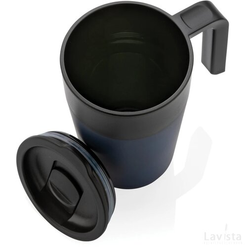 GRS recycled PP en roestvrijstalen mok met handvat donkerblauw