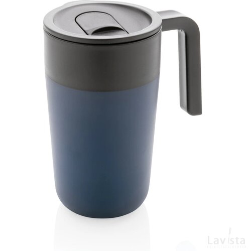GRS recycled PP en roestvrijstalen mok met handvat donkerblauw