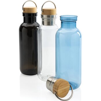 GRS recycled PET fles met bamboe deksel en handvat transparant