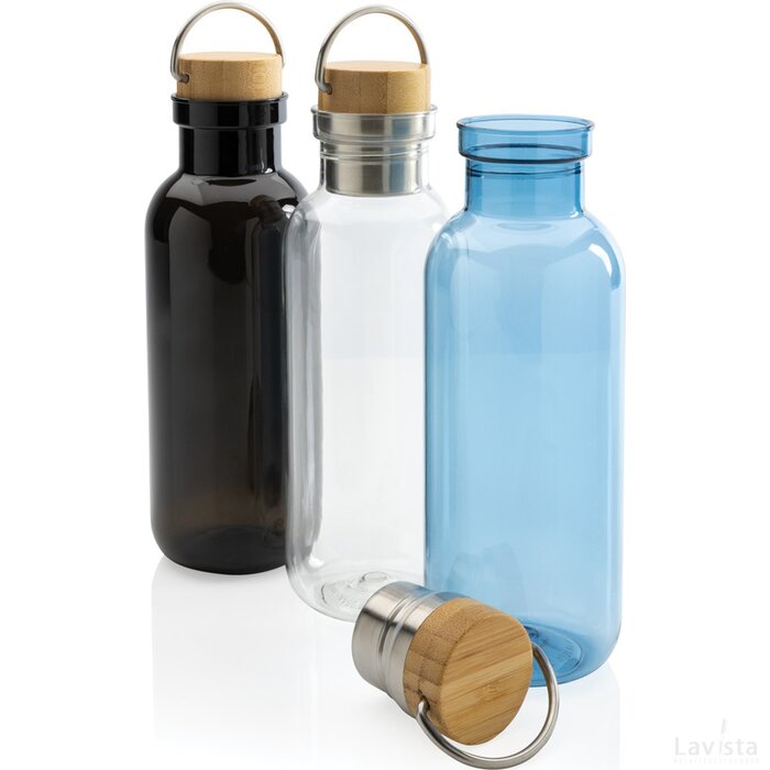 GRS recycled PET fles met bamboe deksel en handvat transparant