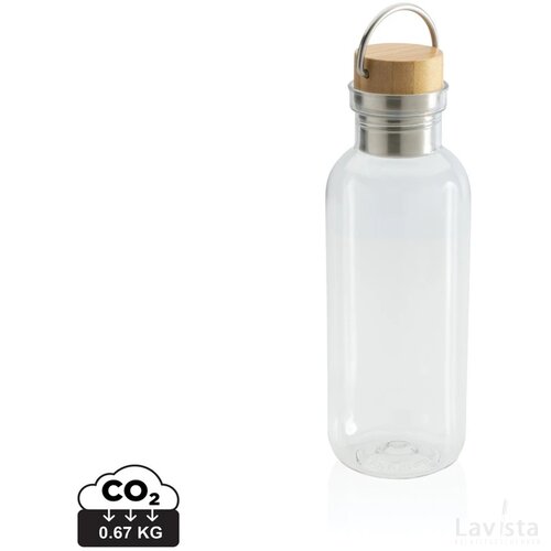 GRS recycled PET fles met bamboe deksel en handvat transparant