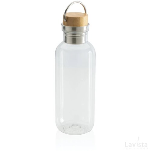 GRS recycled PET fles met bamboe deksel en handvat transparant