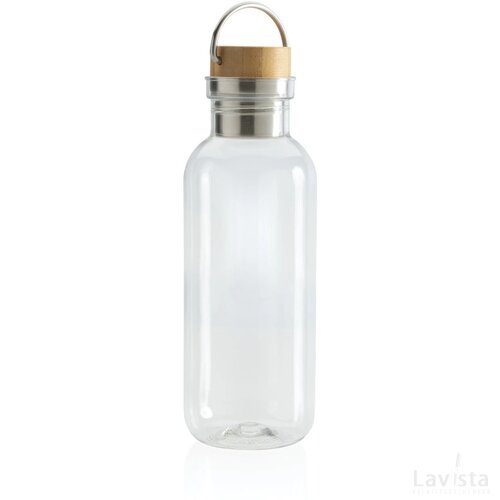 GRS recycled PET fles met bamboe deksel en handvat transparant