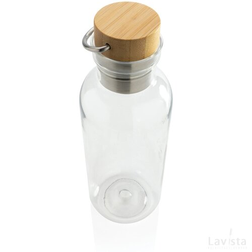 GRS recycled PET fles met bamboe deksel en handvat transparant