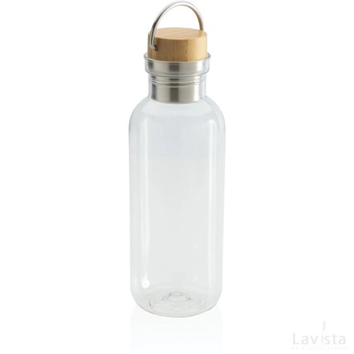 GRS recycled PET fles met bamboe deksel en handvat transparant