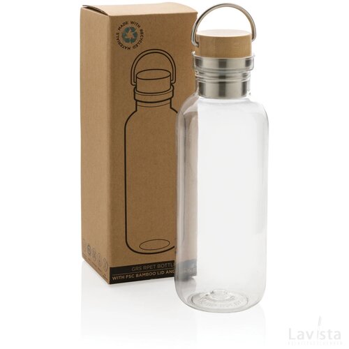 GRS recycled PET fles met bamboe deksel en handvat transparant