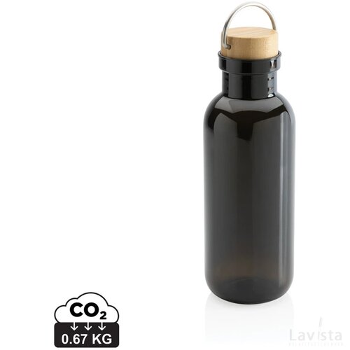 GRS recycled PET fles met bamboe deksel en handvat zwart