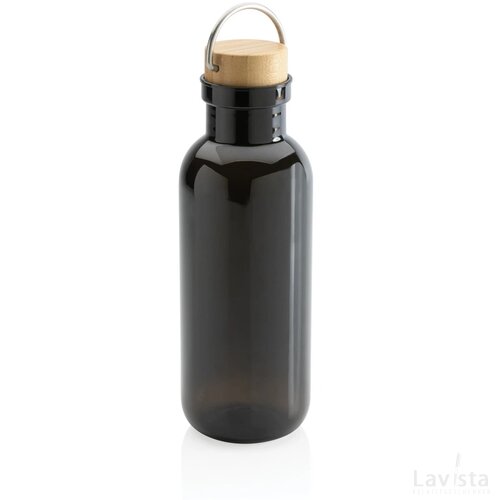 GRS recycled PET fles met bamboe deksel en handvat zwart