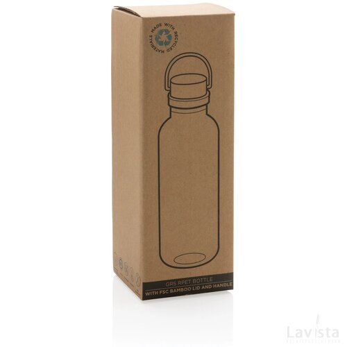 GRS recycled PET fles met bamboe deksel en handvat zwart