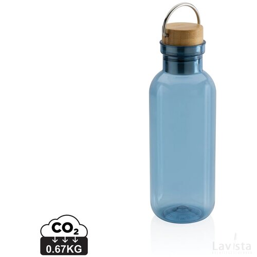 GRS recycled PET fles met bamboe deksel en handvat blauw