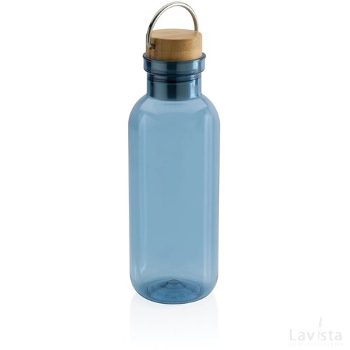 GRS recycled PET fles met bamboe deksel en handvat blauw