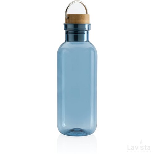 GRS recycled PET fles met bamboe deksel en handvat blauw