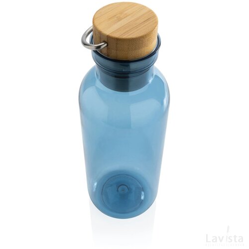 GRS recycled PET fles met bamboe deksel en handvat blauw
