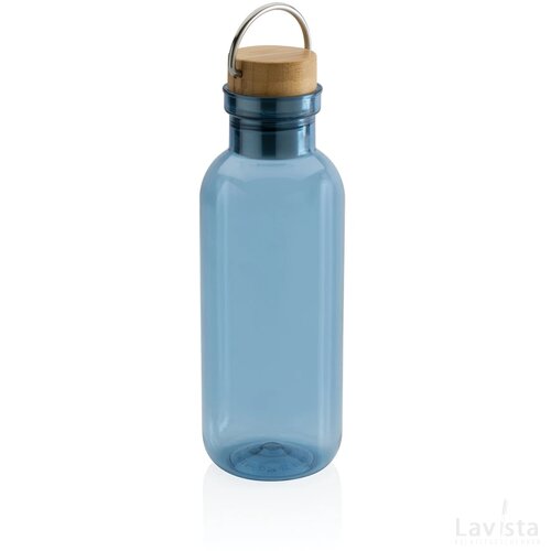 GRS recycled PET fles met bamboe deksel en handvat blauw