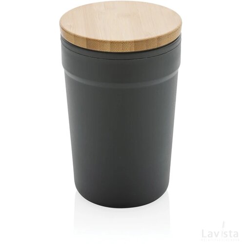 GRS gecertificeerd gerecycled PP mok met bamboe deksel grijs