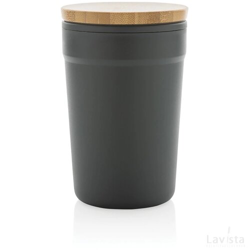 GRS gecertificeerd gerecycled PP mok met bamboe deksel grijs