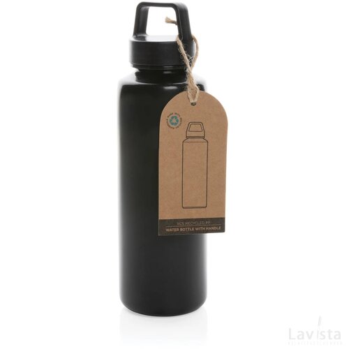 RCS gecertificeerd recycled PP waterfles met handvat zwart