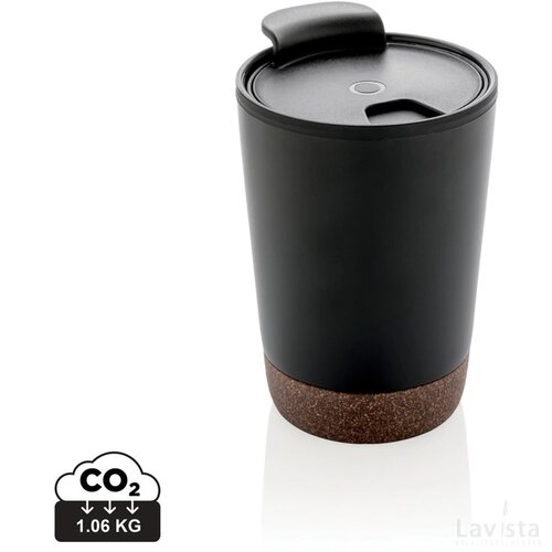 GRS gerecycled PP en roestvrijstalen kurk koffiebeker zwart