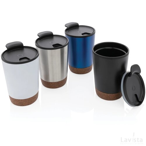 GRS gerecycled PP en roestvrijstalen kurk koffiebeker blauw