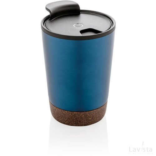 GRS gerecycled PP en roestvrijstalen kurk koffiebeker blauw