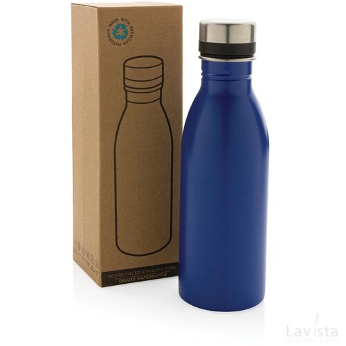 RCS gerecycled roestvrijstalen luxe waterfles blauw