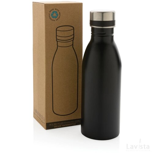 RCS gerecycled roestvrijstalen luxe waterfles zwart