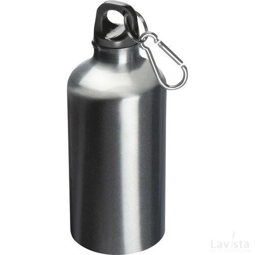 Metalen drinkfles met karabijnhaak zilvergrijs