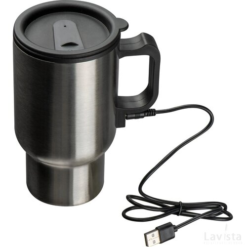 Drinkbeker met USB aansluiting zilvergrijs