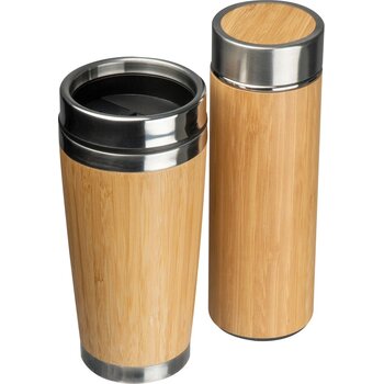Set van drinkbeker en thermosfles beige