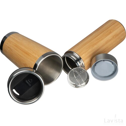 Set van drinkbeker en thermosfles beige