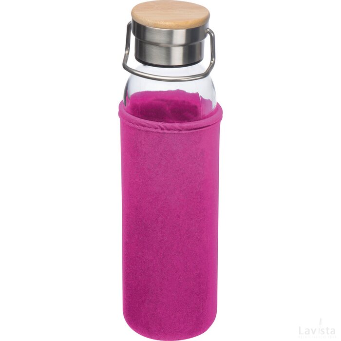 Drinkfles van glas met ommanteling roze