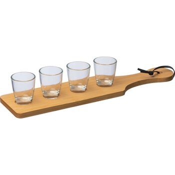 Schnapps setje bestaande uit 4 glazen en een plankje beige