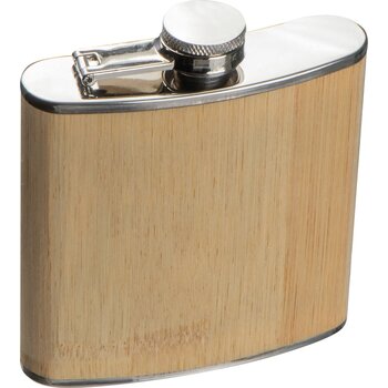 Heupfles RVS met bamboe ommanteling beige
