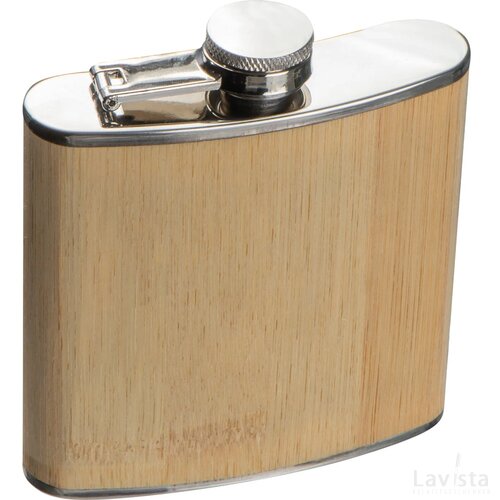 Heupfles RVS met bamboe ommanteling beige